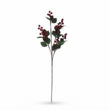 Cargar imagen en el visor de la galería, Set de 4 Varas Decorativas con Bayas Rojas y Hojas Verdes para Navidad – 65 cm