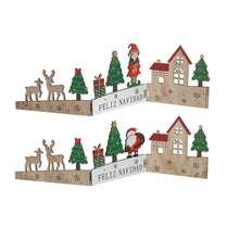 Cargar imagen en el visor de la galería, Surtido de Adornos Navideños de Madera Plegables con Diseño de Pueblo, Reno y Mensaje "Feliz Navidad" - Decoración de Mesa Estilo Nórdico (57x17 cm, Pack de 2 Modelos Surtidos)