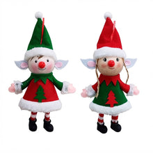 Cargar imagen en el visor de la galería, Set de 2 Colgantes de Navidad Duende 27 cm - Adornos Navideños de Tela y Fieltro para Árbol, Chimenea y Decoración del Hogar