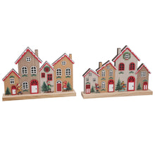 Cargar imagen en el visor de la galería, Casa de Madera Navideña con Luz LED, Decoración de Navidad de Pueblo con Niños y Abetos, 25x4.5x18 cm, Modelo Surtido (1 Unidad)