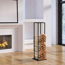 Cargar imagen en el visor de la galería, Porta Leña, Soporte para Leña, Estante para Leña de Chimenea, Leñero Interior e Exterior de Metal, Estanteria de Almacenamiento de Madera para Hogar, Negro - Urban Living