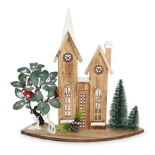 Cargar imagen en el visor de la galería, Casa de Madera Navideña con 25 Luces LED Cálidas (41.5x9x42.5 cm) - Escena Decorativa de Navidad en Madera con Renos y Árboles, Adorno para Mesa o Chimenea (5 Modelos Surtidos - Envío Aleatorio)