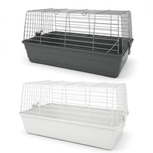 Cargar imagen en el visor de la galería, Jaula para Conejo y Pequeños Roedores 69x44,5x35,5 cm con Base Plástica y Rejilla Metálica – Color Blanco o Gris