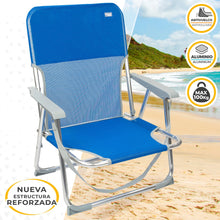 Cargar imagen en el visor de la galería, Silla plegable fija con reposabrazos aluminio Silla de playa fija con topes antivuelco y asa de