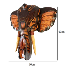 Cargar imagen en el visor de la galería, Cabeza Elefante de Pared de Madera Marrón hecho a mano decoración del hogar