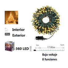 Cargar imagen en el visor de la galería, Guirnalda de Luces LED para Navidad de cable Verde - 8 funciones; Ideal para decorar árboles tanto en interiores como exteriores