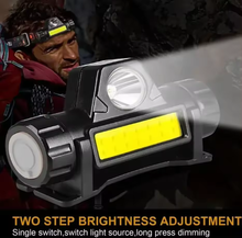 Cargar imagen en el visor de la galería, Linterna de cabeze frontal led recargables ajustable 2 modos 127LM IP20 Magenética para campo, camping al aire libre, escalada de montaña y minería y reparación de automóviles