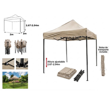 Cargar imagen en el visor de la galería, Carpa Plegable 2x2 m Impermeable con Altura Regulable 2,67-2,94 m | Cenador Portátil para Jardín, Terraza, Camping y Eventos | Estructura de Acero + PVC 420D