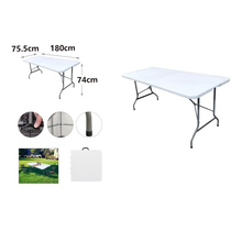 Cargar imagen en el visor de la galería, Mesa Plegable Portatil Rectangular Blanca PLÁSTICO 180X75.5X74CM Exterior e Interior Mueble de Camping Mesa de campamento