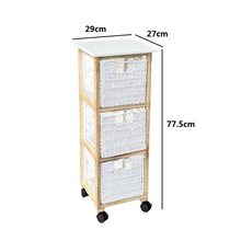 Cargar imagen en el visor de la galería, Mueble Cajonera con Ruedas 3 Cajones | Estructura Paulownia/MDF/Álamo | Blanco o Natural | 77,5x29x27 cm