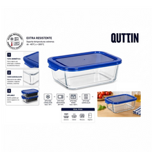 Cargar imagen en el visor de la galería, QUTTIN Set de 3 Fiambreras Hermética de Cristal con Tapa Azul | Táper de Vidrio Borosilicato | Apto para Microondas, Horno, Congelador y Lavavajillas | Rectangular, Cuadrada y Redonda