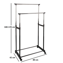 Cargar imagen en el visor de la galería, Perchero Metal Doble, Simple, Negro, alturas ajustables con ruedas