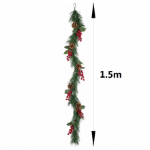 Cargar imagen en el visor de la galería, Guirnalda Navideña Artificial Decorativa de 1.5M / 1.8M, Adorno Colgante Festivo para Puertas, Chimeneas y Paredes (4 Modelos)
