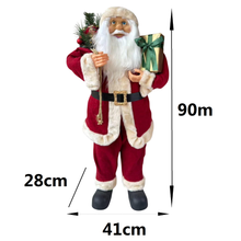 Cargar imagen en el visor de la galería, Papá Noel Grande 90 cm con Luz y Música - Muñeco de Santa Claus Decorativo con Saco de Regalos y Caja, Figura Navideña para Hogar, escaparates y Fiestas
