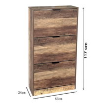 Cargar imagen en el visor de la galería, Zapatero de Madera Vintage – 3 Cajones Abatibles para 18 Pares de Zapatos