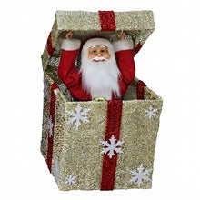 Cargar imagen en el visor de la galería, Papá Noel Saliendo de Caja Decorativo con Luz, Movimiento y Múltiples Melodías Navideñas - 26x26x32 cm, Diseños en Oro (Lazo Rojo) y Rojo (Lazo Verde o Dorado al Azar), Interruptor de Botón y Pilas AA No Incluidas