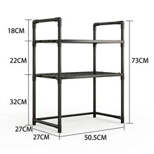 Cargar imagen en el visor de la galería, Estantería para Microondas Organizador de Cocina 2 y 3 Niveles con Ganchos - Soporte Encimera Multiusos Acero (Negro / Blanco)