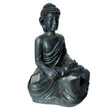 Cargar imagen en el visor de la galería, Figura de Buda Sentado Negro con Luz Solar LED RESINA 28X21,5X21,5 CM Para Decoración de Jardín Exterior IP44