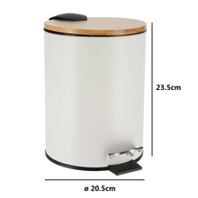 Cargar imagen en el visor de la galería, Cubo de basura Metal Con Tapa Bambú Caída Amortiguada 3 L, Papelera con pedal pequeño para Baño - Tendance