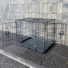 Cargar imagen en el visor de la galería, Transportín de Perro de 2 Puertas, Jaula para Perro Gato Animales Mascota Plegble con Asa Metal Alambre Con Bandeja Plástico Extraible