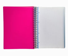 Cargar imagen en el visor de la galería, Cuaderno con 120 hojas 90 g microperfarados con 4 bandas de color, cuadrícula 5x5 mm. Tapas de Polipropileno, sobre interior y 3 separadores dobles rígidos opacos