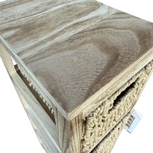 Cargar imagen en el visor de la galería, Mueble Sinfonier Cajonera MDF / Paulwonia Con 4 Cestas Trenzada - Color Blanco, Mueble de almacenaje con 4 cestas, Mesillas de noche, Muebles de dormitorio o Baño