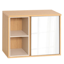Cargar imagen en el visor de la galería, Armario de Baño de Pared Rivoli con Espejo | 1 Puerta + 1 Estante Interior + 2 Compartimentos | MDF Lacado Liso + Roble | 60x45x20 cm