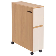Cargar imagen en el visor de la galería, Mueble de Baño con Ruedas y Portarrollos – Armario Auxiliar Estrecho con 2 Cajones, Almacenaje para Papel Higiénico, MDF Roble y Blanco 60x20,8x75,5 cm