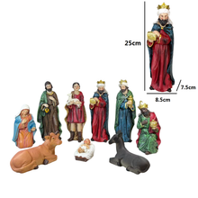 Cargar imagen en el visor de la galería, Nacimiento Belén 9 Figuras 25 cm en Resina – Portal de Belén con Reyes Magos, Sagrada Familia, Pastor y Animales – Multicolor