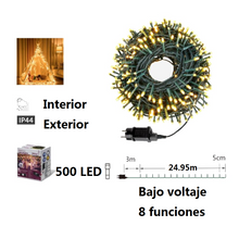 Cargar imagen en el visor de la galería, Guirnalda de Luces LED para Navidad de cable Verde - 8 funciones; Ideal para decorar árboles tanto en interiores como exteriores