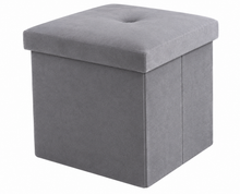 Cargar imagen en el visor de la galería, Puf Reposapiés con Tapa Acolchada 30x30x30 cm – Taburete Plegable con Almacenamiento – Puf Auxiliar de Polipiel o Poliéster