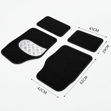Cargar imagen en el visor de la galería, Juego de 4 Alfombrillas Universales para Coche - Moqueta Negra con Refuerzo Aluminio, Base Antideslizante y Bordes Reforzados