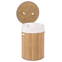 Cargar imagen en el visor de la galería, Cesta redonda de bambú para la ropa sucia Natural on saco interior, color natural, redondo, con tapa
