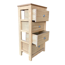 Cargar imagen en el visor de la galería, Mueble Auxiliar Cajonera Ancha de Madera de Pino Natural Color Roble Claro / Meil Para Baño Dormitorio