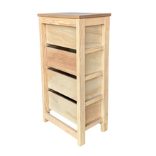 Cargar imagen en el visor de la galería, Mueble Auxiliar Cajonera Ancha de Madera de Pino Natural Color Roble Claro / Meil Para Baño Dormitorio