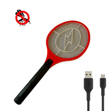 Cargar imagen en el visor de la galería, Kmt Style - Raqueta eléctrica matamosquitos matamoscas anti-insectos repelente para matar moscas mosquitos e insectos, ENCHUFE CORRIENTE, BATERÍA de Pilas Y USB
