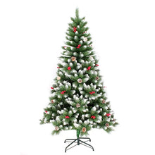 Cargar imagen en el visor de la galería, Árbol de Naviad Artificial con Bayas Rojas, Pinos y Nieve flocado Soporte Metal Para Decoracion de Navidad