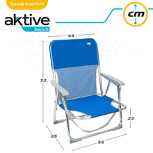 Cargar imagen en el visor de la galería, Silla plegable fija con reposabrazos aluminio Silla de playa fija con topes antivuelco y asa de