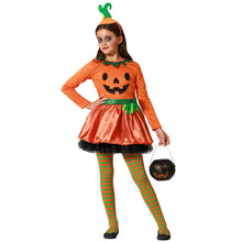 Cargar imagen en el visor de la galería, Disfraz Calabaza Vestido Naranja con Gorro Infantil Niña para Halloween Carnaval Teato