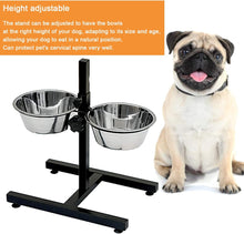 Cargar imagen en el visor de la galería, Comederos Bebedero para Perros Acero Inoxidable con Pie Soporte Juego de Cuencos Elevados Altura Ajustable 3 Tamaño Elegir