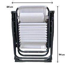 Cargar imagen en el visor de la galería, Silla Tumbona Hamaca Plegable Reclinable de gravedad cero y resistente para Playa, jardín, terraza - Hamaca Multiposiciones de Metal con cojín reposacabeza