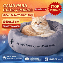 Cargar imagen en el visor de la galería, Cama Redonda para Gato o Perro Ø40x15 cm Gris – Cesta con Cojín Extraíble, Suave de Poliéster, Lavable, Ideal Invierno y Verano
