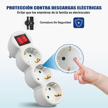 Cargar imagen en el visor de la galería, Adaptador Plano con Interruptor y Tres Enchufes Schuko, hasta Carge 3680W, 16A, 250V, Blanco