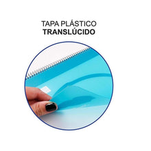 Cargar imagen en el visor de la galería, Cuaderno con 120 hojas 90 g microperfarados con 4 bandas de color, cuadrícula 5x5 mm. Tapas de Polipropileno, sobre interior y 3 separadores dobles rígidos opacos