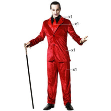 Cargar imagen en el visor de la galería, Disfraz Vampiro Rojo Traje con Corbata Hombre Adulto Para Halloween Carnaval