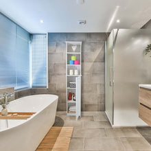 Cargar imagen en el visor de la galería, Tendance Armario Alto Miami con Estructura Color Blanco 1 Puerta 3 estantes y 2 estantes interior