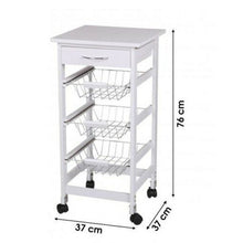 Cargar imagen en el visor de la galería, Carro de frutero verdurero de cocina con 1 cajon 3 cestas de metal, ruedas, Mueble de cocina