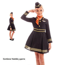 Cargar imagen en el visor de la galería, Disfraz Azafata Vuelos Piloto Avión Niña Infantil Para Fiesta De Carnaval Cumpleaños Teatro