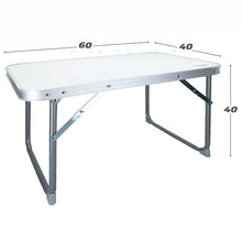 Cargar imagen en el visor de la galería, Mesa plegable baja de playa, 60x40x40cm, estructura de metal, tablero de madera, mesa plegable camping pequeña, tacos antivuelco