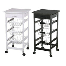 Cargar imagen en el visor de la galería, Carro de frutero verdurero de cocina con 1 cajon 3 cestas de metal, ruedas, Mueble de cocina